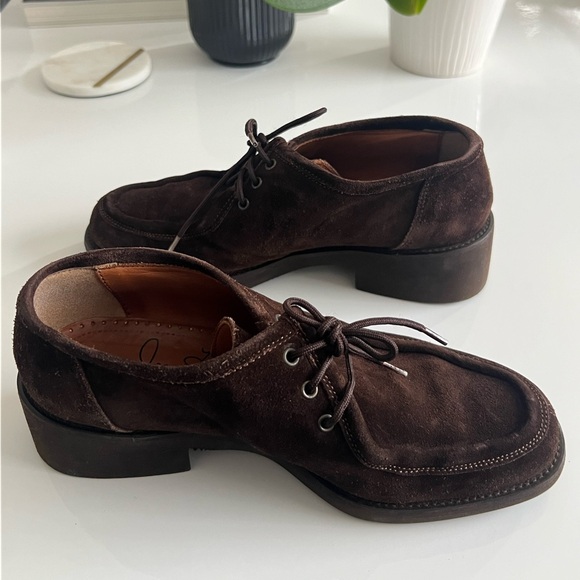 RARE VINTAGE Joan Helpern Brown Suede Laced Loafers Derbys 90s Y2K Joan & David - Picture 11 of 11